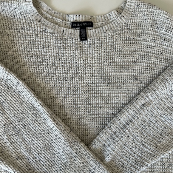 Eileen Fisher Hi-Low Organic Cotton Blend Marled Sweater in cream, size Large - Picture 4 of 5